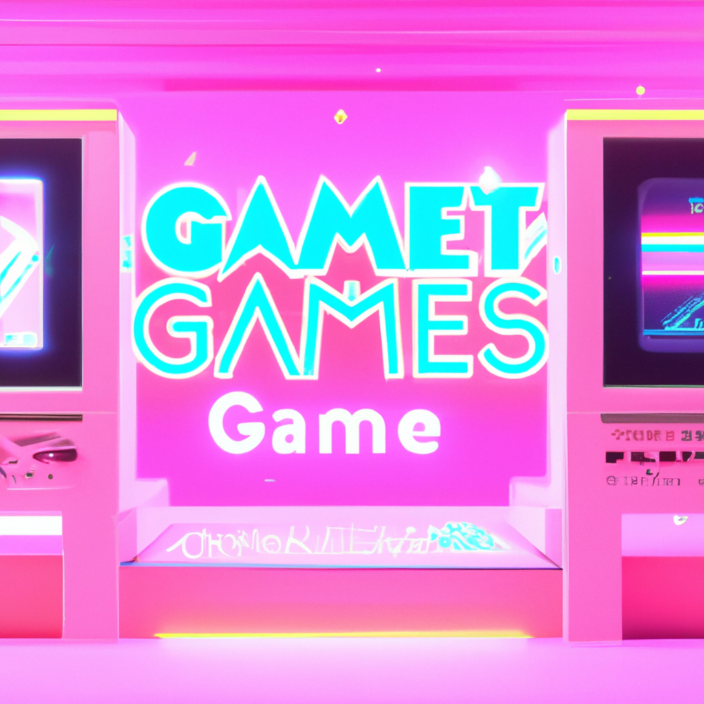 ArcadeForge hero: neon arcade scene with UI overlays